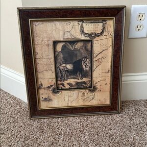 Framed Lion Artwork with Map Background